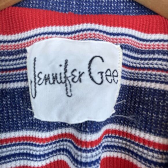 Vintage Jennifer Gee Dress Womens 14 Blue Red Collared 70s Schoolgirl Academia - Picture 4 of 9